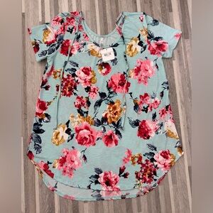 Acting Pro Floral Short Sleeve Top - Mint and Pink Talla L